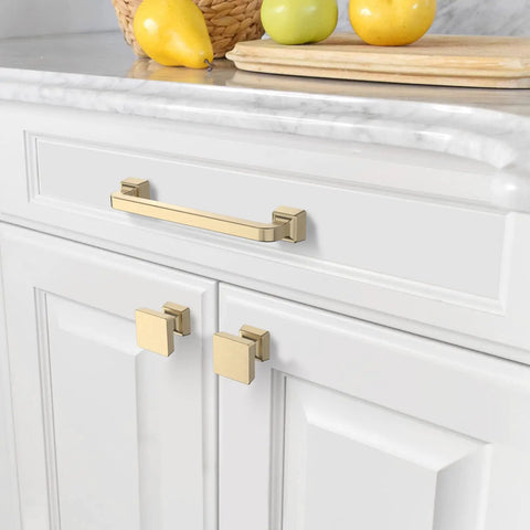 Ten Pack Brushed Gold Cabinet Knobs 1.2 Inch 30mm Solid Zinc Alloy Kitchen Dresser Drawer Pulls For Bathroom Cabinets With Durable Finish And Easy Install Perfect For Cabinets And Drawers on white cabinet