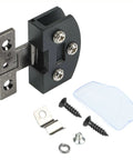 Heavy Duty Frameless Glass Door Hinge And Zinc Alloy Cabinet Clamps For 8 Millimeter Panels Smooth Glide Fit For Wine Racks And Display Cases Matte Black Hardware with screws and accessories.