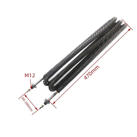 Top Shelf Effortless Finned Tubular Heater 4000W 220V Rust Resistant Stainless Steel Round Hot Air Spiral Coil M12 Mount detailed image with dimensions