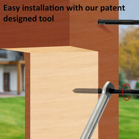 Black T316 Stainless Steel 70 Pack Left and Right Hand Thread Swage Lag Screws for Wood Posts One Eighth Inch Cable Railing Kit being installed in wood post example.