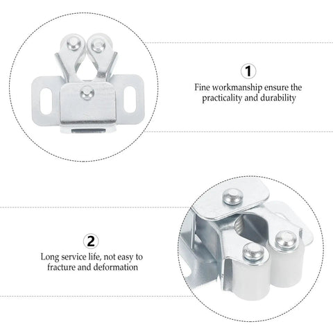 Cold rolled steel latch from 35Pcs Door Ball Catch Cabinet Hardware Kit with double rollers for closet doors.