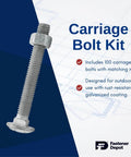 5/16-18 Inch Fully Threaded Hot Dipped Galvanized Carriage Bolt Kit For Exterior Projects with hex nut and washer visible