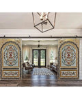 Hand-Carved Arched Barn Door With Rustic Farmhouse Style Custom Made Wooden Interior Door Sliding Barn Door For Home Or Office No Glass Or Hardware Included Size 71x34 Inches Ideal For Room Dividers And Entryways in living space
