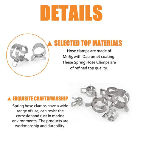 80pcs Spring Band Type Fuel And Silicone Vacuum Hose Clamps Kit 7mm To 18mm Low Pressure Air Clip Clamps for Mowers highlighted