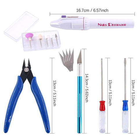 Pro Grade Modeler Tools Set 55 Pcs Deluxe Craft Kit with pliers, electric grinder, cutting heads, and screwdrivers for Gunpla building