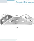 Dimensions of Beefy 24 Pack Stainless Steel Corner Braces With 90 Degree Right Angle Brackets with multi-hole pattern.