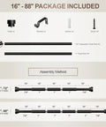 Diagram showing the assembly of Built To Last Black Curtain Rod Set For Windows 48 To 84 Inches Adjustable 1 Inch Diameter With Decorative Finials.
