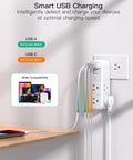 Power Strip With 6 AC Outlets And 4 USB Ports, 1800 Joules Surge Protector, 180 Degree Swivel Plug in use on wall outlet