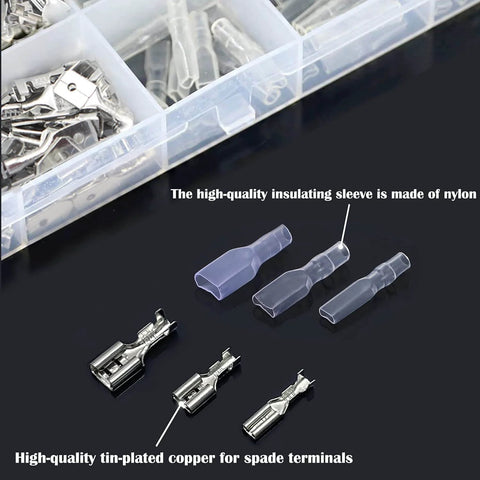 Car Audio Quick Splice Wire Spade Connectors Kit 2.8mm 4.8mm 6.3mm Male And Female Crimp Terminals With Insulating Sleeves 380 Pieces