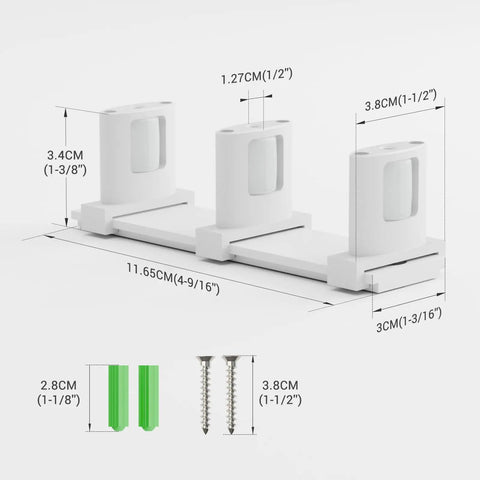 Runs Like Butter Adjustable Aluminum Sliding Closet Door Floor Guide For Double Bypass Tracks Zero Wobble Heavy Duty Rust Resistant Construction Crisp White Finish showing dimensions and included fasteners.