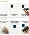 Installation steps for Three Pack LED Picture Lights For Wall With Rechargeable Battery, showing screws and stick methods.