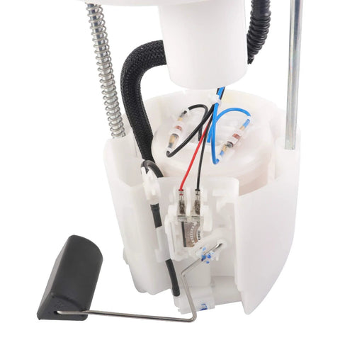 Close-up view of Electric Fuel Pump Module Assembly For 2005 Through 2019 Toyota Corolla 2005 Through 2013 Toyota Matrix And 2005 Through 2010 Pontiac Vibe 1.8L And 2.4L L4 Engines E8874M E3781M Compatible Drop In Ready showing wiring connections and float arm.