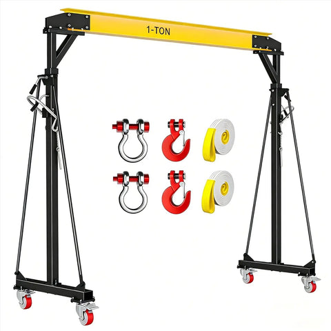 Beefy 2 Ton Gantry Crane With 8-12 Ft Adjustable Height And 8.53 Ft Wide I-Beam, Manual Trolley, Portable Shop Hoist