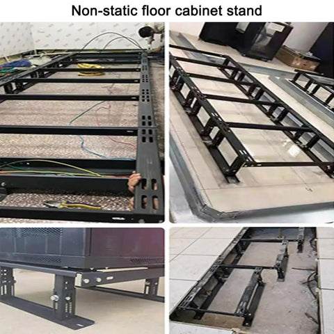 Heavy Duty Adjustable Height Server Rack Base Stand Built Rock Solid On Cold Rolled Steel For No Sweat Raised Floor Riser Setup And Boss Grade Eight Hundred Kilogram Static Load Support images of adjustable height stands in various installation stages.