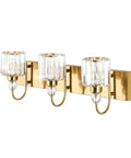 Brass Gold 3 Light Vanity Light With Crystal Accents For Bathroom Over Mirror Modern Style E26 Base Compatible Long 23.6 Inch
