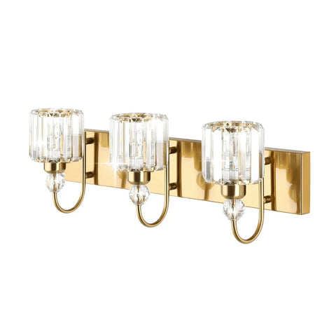 Brass Gold 3 Light Vanity Light With Crystal Accents For Bathroom Over Mirror Modern Style E26 Base Compatible Long 23.6 Inch