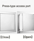 No Sweat Push To Open Drywall Access Panel Heavy Duty Flush Inspection Door For Ceilings, close and open views showing seamless design.
