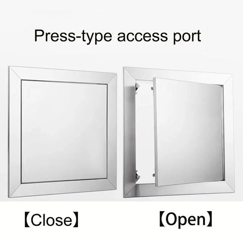No Sweat Push To Open Drywall Access Panel Heavy Duty Flush Inspection Door For Ceilings, close and open views showing seamless design.