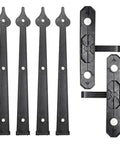 Decorative Garage Door Hardware Kit With Heavy Duty Steel Handles And Hinges that includes four black steel hinges.