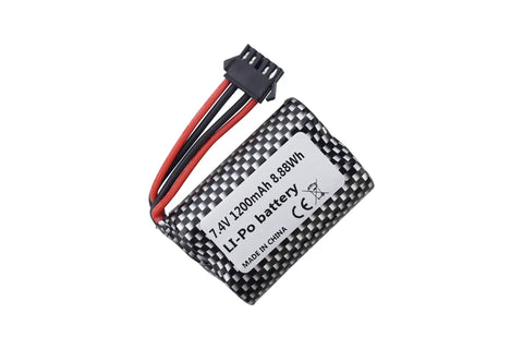2 Pack 7.4V 1200mAh Lithium Battery For R208 R308 2008 R206 TX122 TX123 H106 V003 RC Remote Control Boat model shown