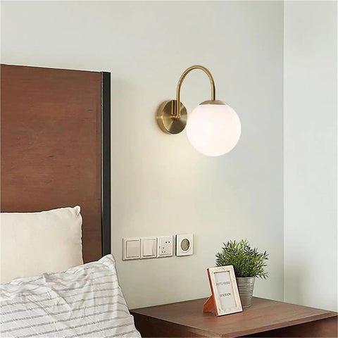 Gold Wall Sconce Mid Century Modern Wall Mount Light Hardwired Sconces Wall Light with Milky White Glass Shade indoor bedside wall lamp