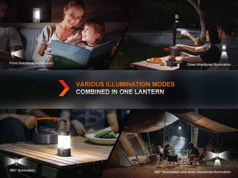 Various illumination modes of CL26R Pro Camping Lantern Olive Drab 650 Lumens USB C Rechargeable in outdoor settings