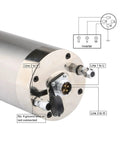 Beefed Up 3.2 kW CNC Spindle Motor, Water Cooled 380V ER25, 105mm Body, 4 Bearings, Wiring Diagram Visible