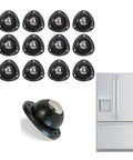 Heavy Duty 12 Pack Stainless Steel Ball Casters With Easy Peel Stick Setup For Smooth Rolling Storage Totes Fridges And Home Gear showing twelve casters and a fridge.