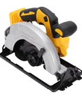 Heavy Duty Cordless Circular Saw With Brushless Motor And 5300 RPM To Slice Through Wood Up To 7 1/4 Inches close-up view of saw.