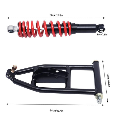 12 Inch Front Suspension Swing Arm Kit For Go Karts And ATVs DIY Ready Metal Swingarm Assembly with 340mm length red shock absorber