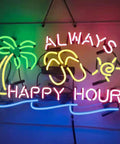 Happy Hour Neon Sign Handmade Real Glass Neon Tube Light For Home Bar Man Cave Pub Store Restaurant Wall Decor Artwork Multicolor Glow Lit Ideal For Home Bar Decor Man Cave Vibes Restaurant Signage 19x15 always lit