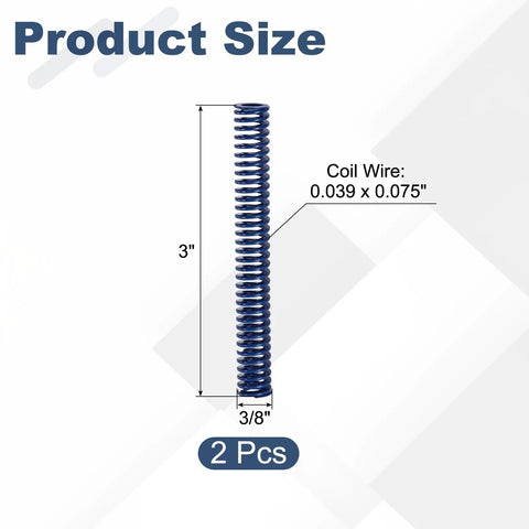 Two Pack Blue Alloy Compression Springs Perfect For 3D Printer Molds And Mechanical Gear, 3 Inch long, 3/8 Inch outer diameter.