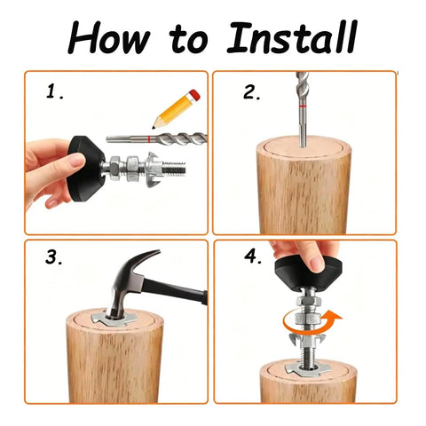 How to install Industrial Grade Heavy Duty Badass M10 Adjustable Leveling Feet Kit step-by-step guide on wooden surface