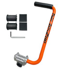 Ergonomic Trimmer Grip With Extension Handle For Weed Wacker And String Trimmer, Easy Install Bracket Clamp, orange and black, with tool parts.