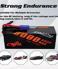 Beefy 4S LiPo RC Battery 8000mAh 120C 14.8V With EC5 Connector Hard Case Dual Pack displayed with RC vehicles