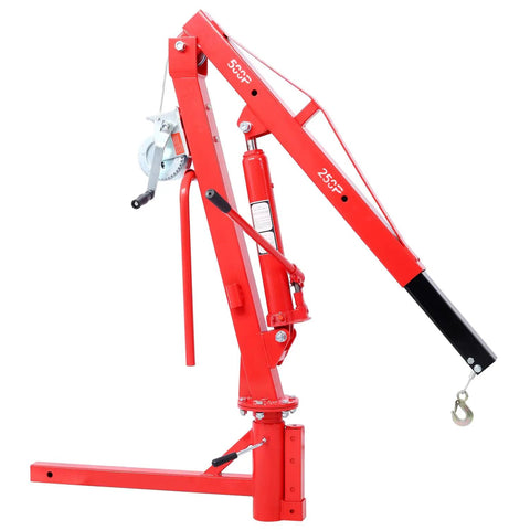 Heavy Duty Hydraulic Jib Crane With Hitch Mount Lift for Pickup Trucks and PWC Boats features rock solid steel frame in red.