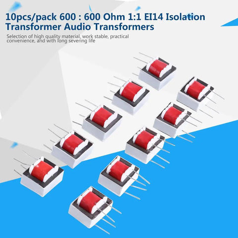 Ten Pack 600 Ohm 1 To 1 Isolation Transformers For Audio Applications, EI14 Core, Stable Lead-Free Components, Tight Coupling