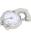 Round Dial Thickness Gauge 0 To 10mm With 0.01mm Resolution, Portable Spring Loaded Tester showing white face with increments