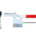 Beefy Heavy Duty Toggle Clamp With 881 Lb Holding Capacity And 220W Quick Release, metal with red handle, anti-slip tip.