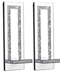 Fresh Beveled Silver Mirror Wall Candle Sconce Holder Set Of Two, set with crushed diamond base, 15 inch tall, MDF and mirror design.