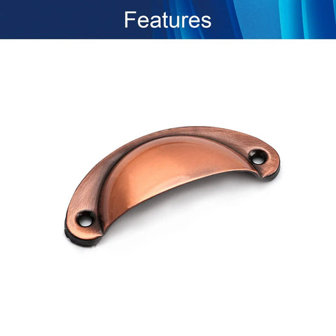 Killer Quality Heavy Duty Cup Pulls With Rich Red Copper Finishes On Matte Iron Bodies For Kitchen Cabinets And Dresser Drawers Hella Smooth Operation Rock Solid Mounting 3 Point 2 Inch Spread Five Pack, featuring a close-up side view.
