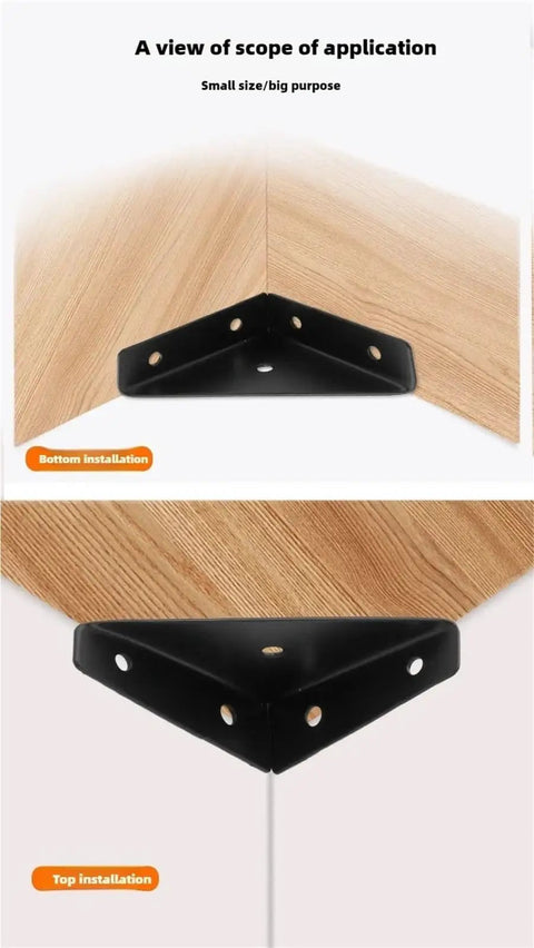 Rock Solid Hidden Shelf Brackets Iron Angle Wall Mounts 30 Piece Set shown in corner installation on wooden shelf.