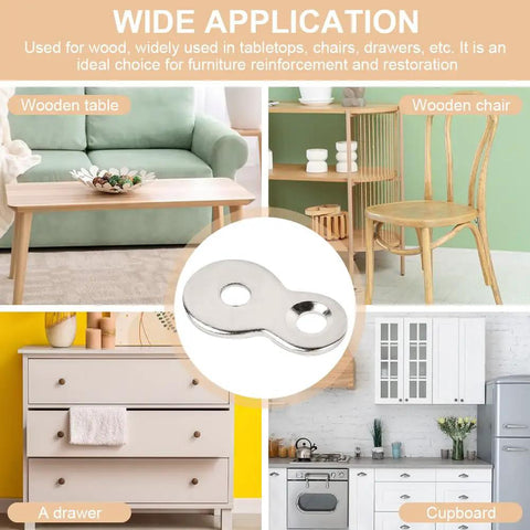 Heavy Duty Figure Eight Table Connectors, Rock Solid Iron Desk Clips for reinforcing wooden furniture like tables and chairs.