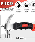 8 Piece Small Hammer Set 8 Oz Mini Claw Hammers For Kids And Adults, Lightweight DIY Hammer Kit, orange and black design
