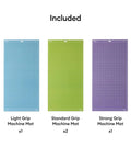Cutting Mat Variety Pack Four 12 By 24 Inch Mats For Crafting Workhorse Set With Light Grip For Vinyl Paper And Light Cardstock And Standard Grip For Iron On Heavier Cardstock And Materials, showing light, standard, and strong grip mats arranged vertically.