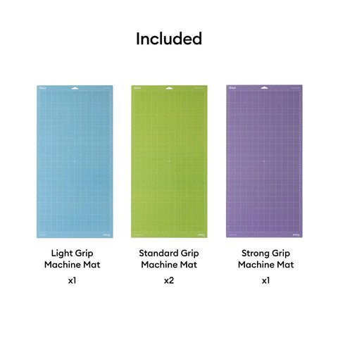 Cutting Mat Variety Pack Four 12 By 24 Inch Mats For Crafting Workhorse Set With Light Grip For Vinyl Paper And Light Cardstock And Standard Grip For Iron On Heavier Cardstock And Materials, showing light, standard, and strong grip mats arranged vertically.