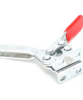 Horizontal Welding Toggle Clamp HT 225D, Cold Rolled Steel Plate With PVC Handle, 227 Kg Holding Capacity, Arrow Storage Case Hand Tool For Welding Assembly, Luggage Clamshell Locking, Built Tough And Easy To Use. side view with red PVC handle