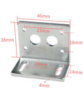 Durable worm gear motor bracket with measurements, high carbon steel, and electroplated finish for precise mounting and DIY projects.