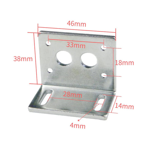 Durable worm gear motor bracket with measurements, high carbon steel, and electroplated finish for precise mounting and DIY projects.