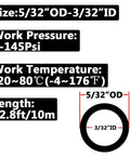 Heavy Duty Polyurethane Air Hose Five Thirty Second Inch OD Ten Meter Length Black For Air Lines And Water Transfer Handles 0 To 145 PSI diagram